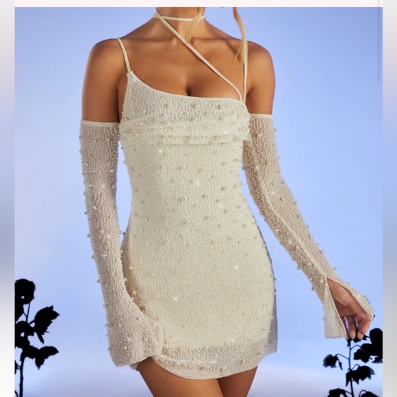 Oh Polly Dresses & Skirts - Oh Polly - SOHO Embellished Asymmetric Corset Mini Dress in Ivory